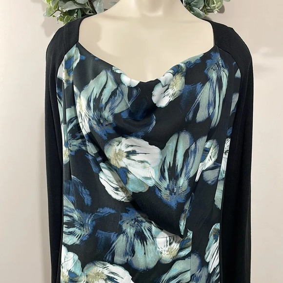 Simply Vera Vera Wang Long Sleeve Black Dress Floral Front M - Picture 2 of 14